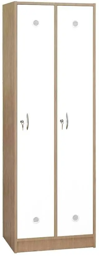 STL - 180 - 60 šatní skříň dřevěná, 2-dveřová, šatní tyč, 1800 x 600 x 500, sokl, korpus buk royal/dveře bílá